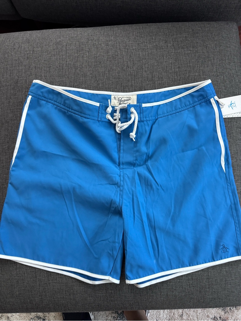 NWT Original Penguin Blue Board Shorts Swim Trunks Size 34